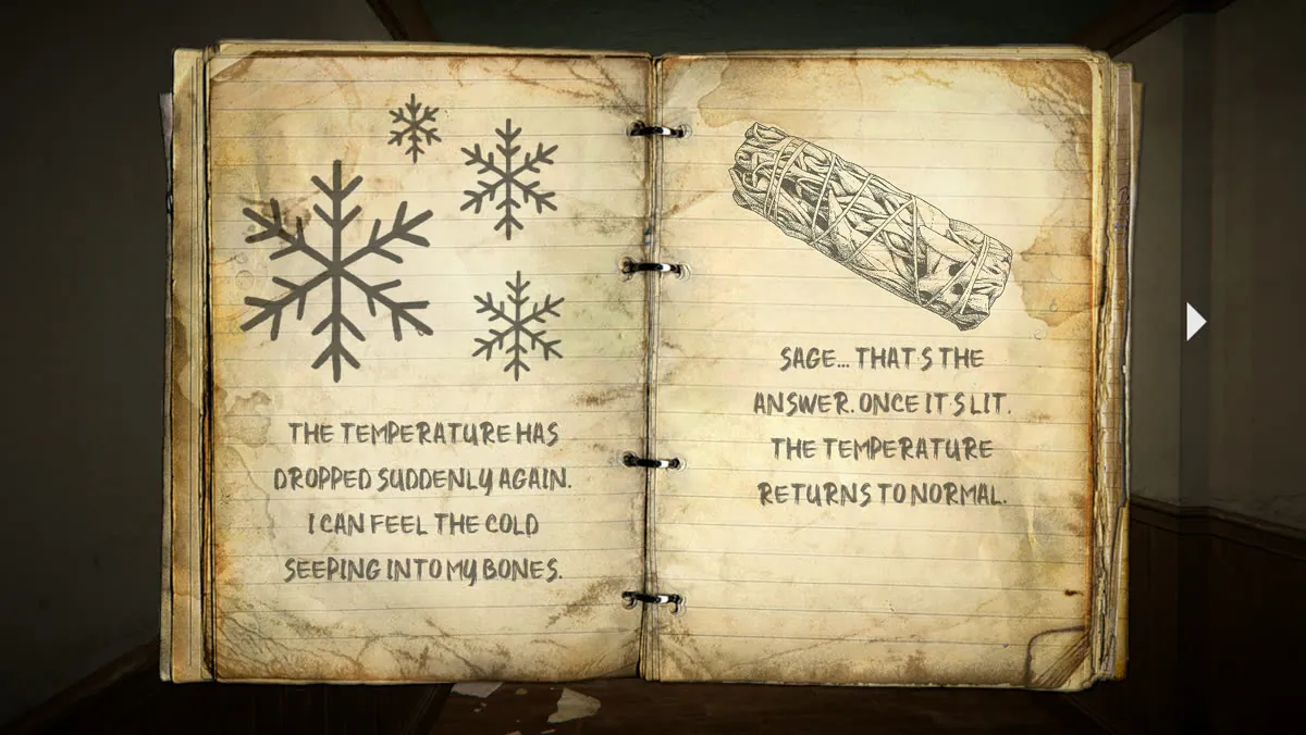 Diary page: once the sage is lit the temperature returns to normal