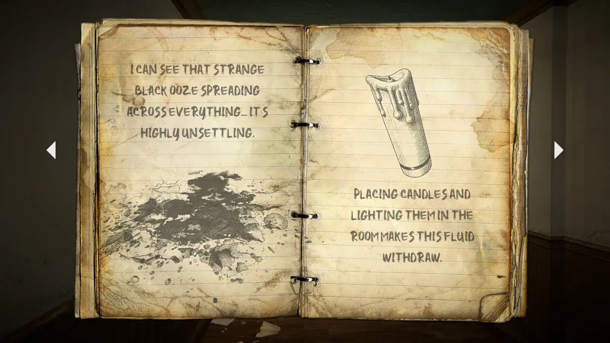 Diary page: placing candles and lighting them makes the ooze withdraw